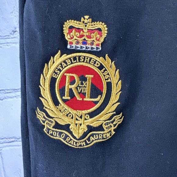 POLO Ralph Lauren Men Embroidered Gold Crest Logo Jogger Pants Black Maroon 2XLT - Picture 5 of 15